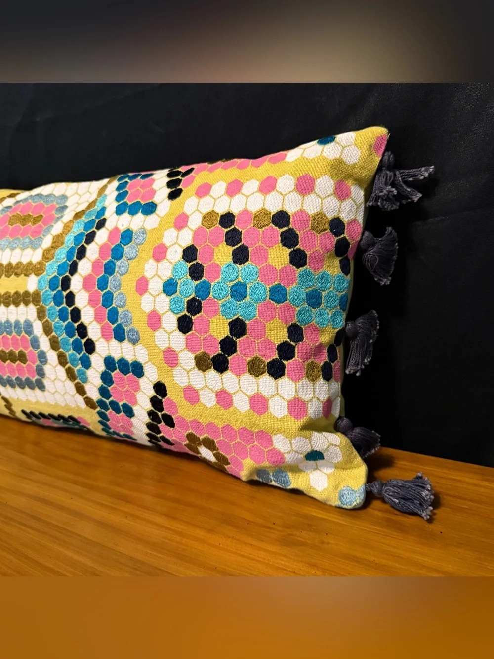 West Elm Throw Pillow Modern Colorblock Lumbar Textured Embroidered 12